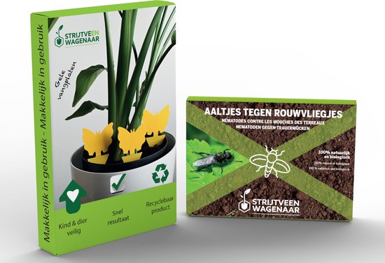 Aaltjes tegen Rouwvliegjes 10m² + 12 plakstrips - Rouwvliegjes bestrijden - Gele vangplaten – Insectenval - Insecten vanger - Combideal